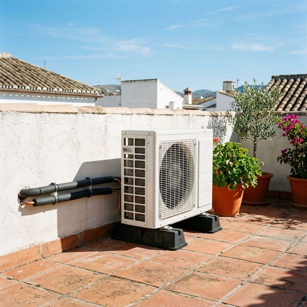 Bomba de calor en una terraza